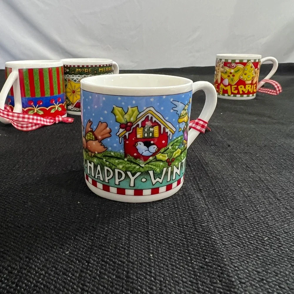ME Ink Mary Engelbreit Mini Mug Christmas Ornaments Set of 4 Gingerbread Winter